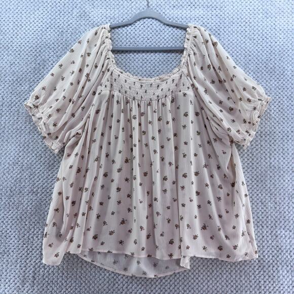 Torrid Top Womens 4 4X/26 Cream Floral Square Smocked Neck Milkmaid Peasant - Picture 6 of 12